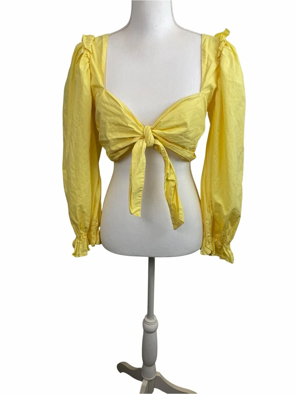 Allina Liu | Idun Yellow Tie-Front Puff Sleeve Crop Top